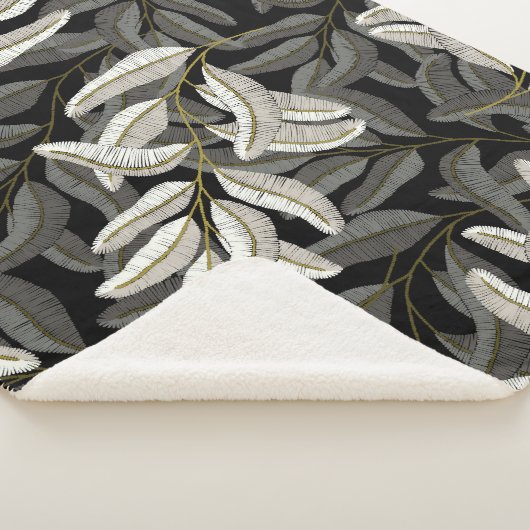 Geborduurde takken: zwart-wit print. sherpa deken (3/4)