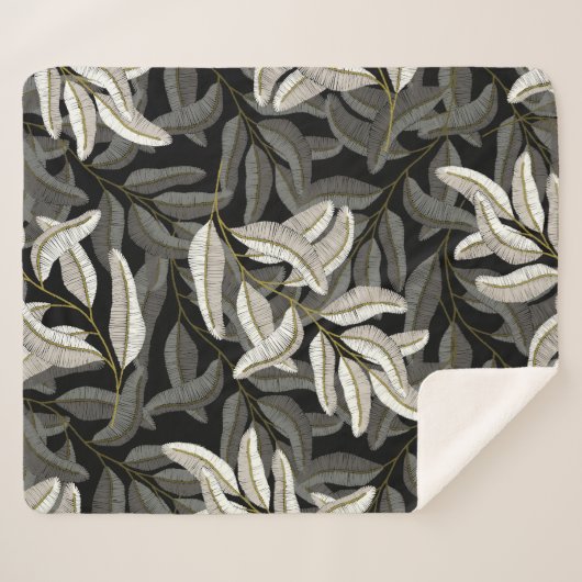 Geborduurde takken: zwart-wit print. sherpa deken (Voorkant (horizontaal))