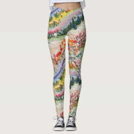 Geborduurde vallei in de lente Leggings - Schattig
