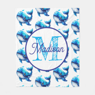 Geborduurde walvissen fleece deken