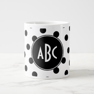 Geborduurde witte en zwarte polka stippen jumbo beker