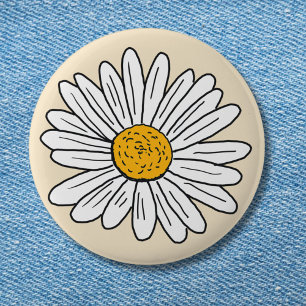 Geborduurde Witte Madelief Bloem Ronde Button 5,7 Cm