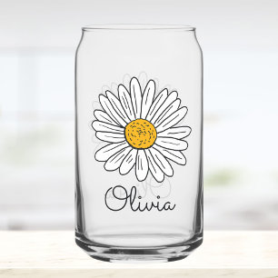 Geborduurde Witte Madeliefjes Bloemachtige Doodle Blikvorm Glas