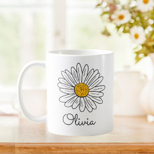 Geborduurde Witte Madeliefjes Bloemen Doodle Kinde Koffiemok