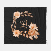 Geborduurde Zwarte en Perzik Bloem Fleece Deken (Voorkant (Horizontaal))