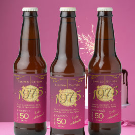 Geboren 1975 50ste verjaardag feest roze fles labe bier etiket
