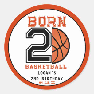 Geboren 2 Ball Basketbal 2e Verjaardag Party Ronde Sticker