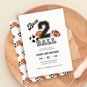 Geboren 2 Ball Sport Theme Jongen 2e Verjaardagsfe Kaart