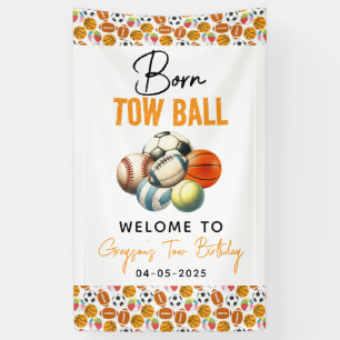 Geboren 2 Ball Sport Theme Jongen 2e Verjaardagsfe Spandoek
