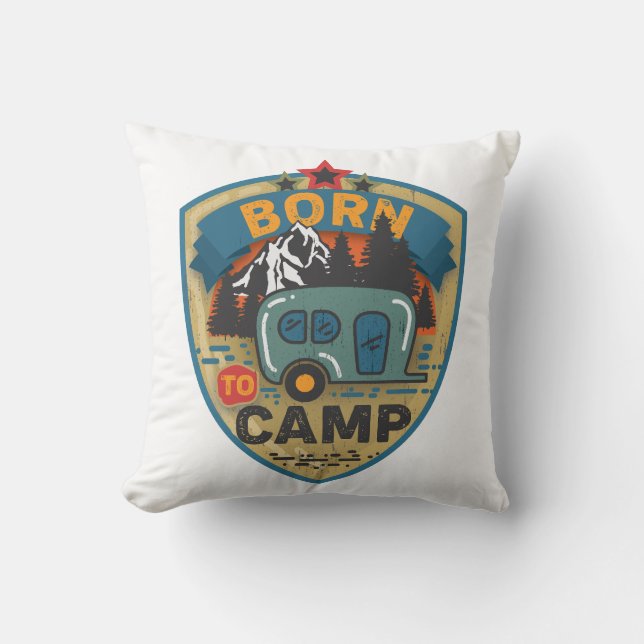 Geboren aan de Camp Retro Vintage Kussen (Voorkant)