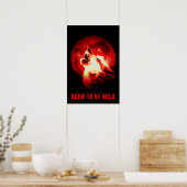 Geboren als Wild Motivatie Wolf Howling Moon Red Poster (Keuken)