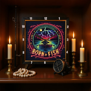 Geboren bij Fish Electric Angler Vierkante Klok