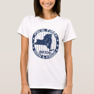 geboren en getogen new york donkerblauw t-shirt
