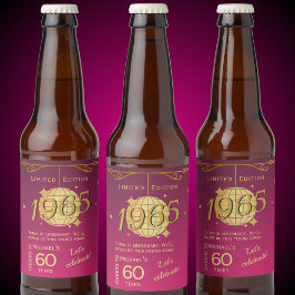 Geboren in 1965 60ste verjaardagsfeest roze bier L Bier Etiket