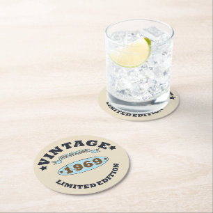 Geboren in 1969  verjaardagscadeau ronde kartonnen onderzetter