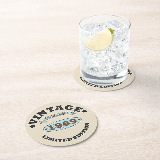 Geboren in 1969 verjaardagscadeau ronde kartonnen onderzetter (Insitu)