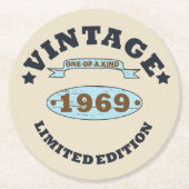 Geboren in 1969 verjaardagscadeau ronde kartonnen onderzetter (Voorkant)