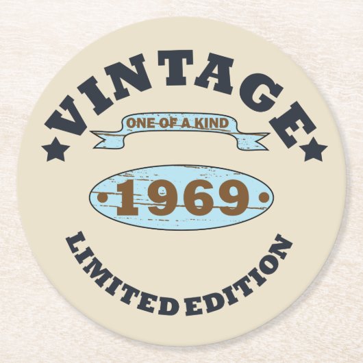 Geboren in 1969 verjaardagscadeau ronde kartonnen onderzetter (Voorkant)