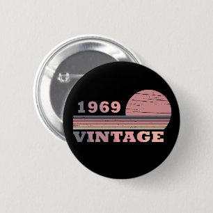 Geboren in 1969 vintage verjaardag paars roze lila ronde button 5,7 cm
