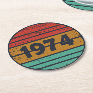 Geboren in 1974 vintage verjaardagsfeestje ronde kartonnen onderzetter