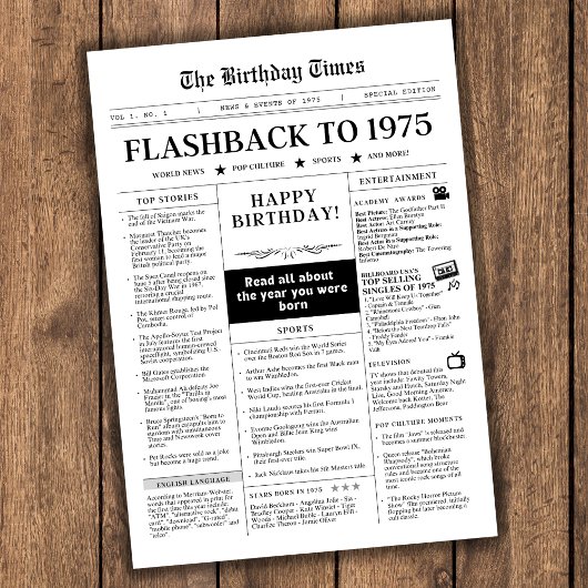 Geboren in 1975 Mock Krant zwart-wit