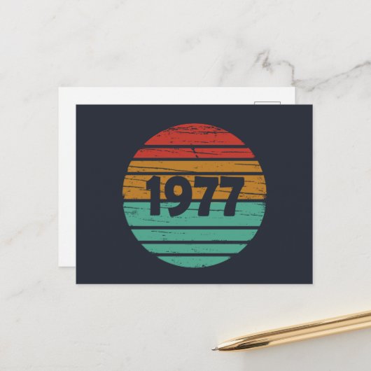 Geboren in 1977 verjaardagscadeau feestdagenkaart (Voorkant / Achterkant in situ)