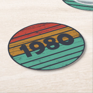 Geboren in 1980 verjaardagscadeau ronde kartonnen onderzetter