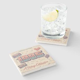 Geboren in 1985 Vintage Stone Coaster Retro 80s Stenen Onderzetter