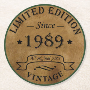 geboren in 1989  verjaardag ronde kartonnen onderzetter