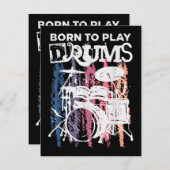 Geboren in Drums Drumming Rock Music Band Drumme Informatiekaartje (Voorkant / Achterkant)