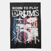 Geboren in Drums Drumming Rock Music Band Drumme Theedoek (Verticaal)