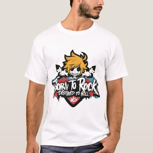 Geboren in rock bestemd om te rollen, komisch, gra t-shirt (Voorkant)