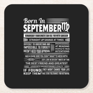 Geboren in september virgo grappig verjaardagsgesc vierkante kartonnen onderzetter