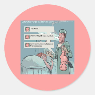 Geboren in Tweet Funny Cartoon Ronde Sticker