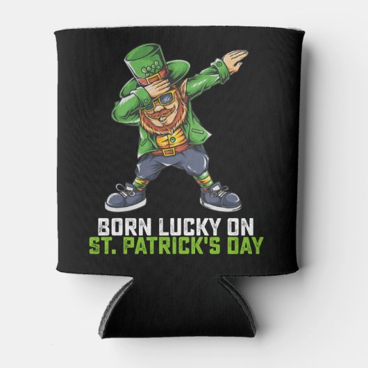 Geboren Lucky op St Patrick's Day Dabbing Verjaard Blikjeskoeler (Voorkant)