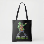 Geboren Lucky op St Patrick's Day Dabbing Verjaard Draagtas (Voorkant)