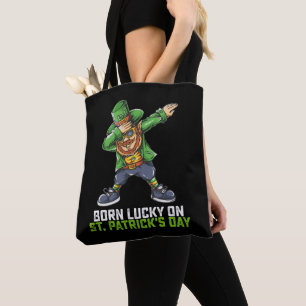 Geboren Lucky op St Patrick's Day Dabbing Verjaard Draagtas