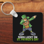 Geboren Lucky op St Patrick's Day Dabbing Verjaard Sleutelhanger (Voorkant)