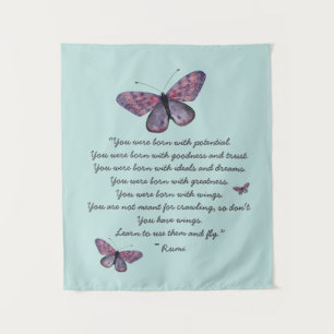 Geboren met de Rumi Quote Butterflies Wandkleed
