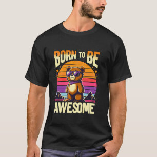 Geboren om geweldig verjaardags-teddybeer retro sc t-shirt