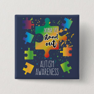 Geboren om op te vallen Autisme Bewustzijn Puzzels Vierkante Button 5,1 Cm