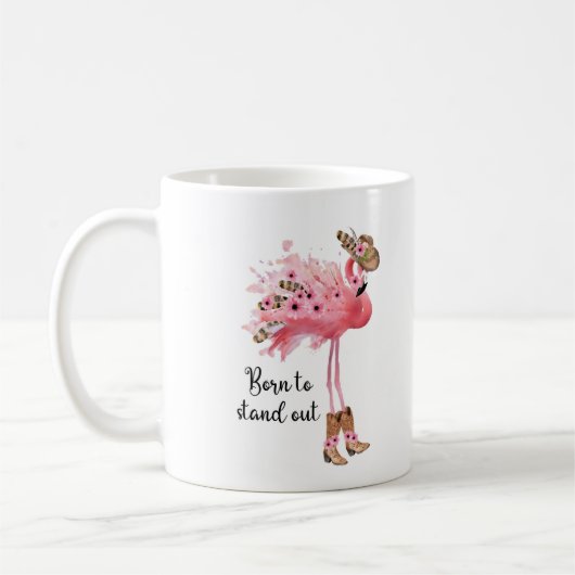 "Geboren om op te vallen" Flamingo Coffee Mok (Links)