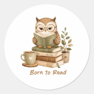 Geboren om Schattig Uil Boek Lezer Ontwerp te Leze Ronde Sticker