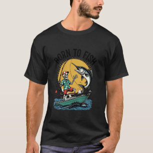 Geboren om skelet van visser te vissen vissersboot t-shirt