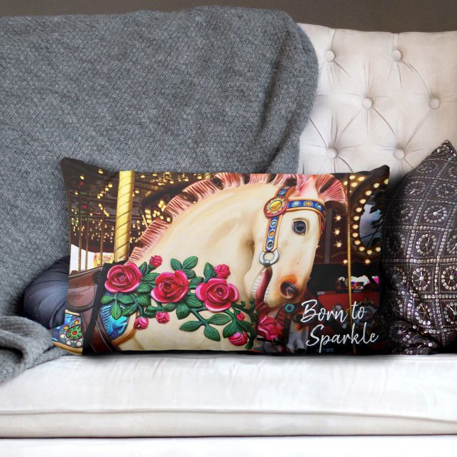 Geboren om Sparkle Carrousel Paard Red Roses Foto Kussen (Creator heeft geüpload)