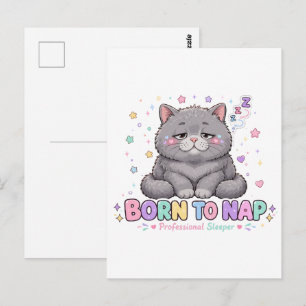 Geboren om te dutten Kawaii Kat Briefkaart