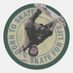 geboren om te skaten skate voor het leven vintage ronde sticker