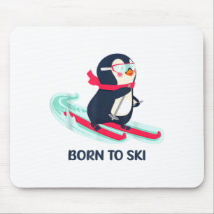 Geboren om te skiën schattige pinguïn skiën winter muismat