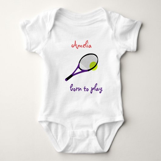 Geboren om te spelen, Tennis Ball en Racquet, Pers Romper (Voorkant)