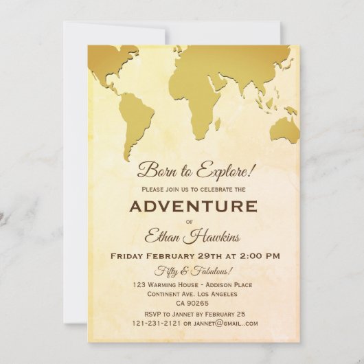 Geboren om te verkennen Avontuur Verjaardag World Kaart (Voorkant)